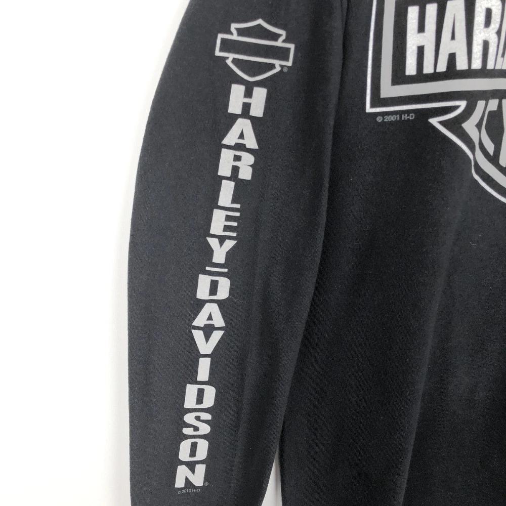 Brandneues neuestes Modell Harley-Davidson Herren Langarm-T-Shirt, Graue Weiße Schwarze Colorblock-Farben mit Logo-Print, Rundhalsausschnitt Slim Fit Moto-Stil