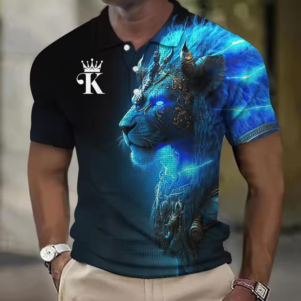 Animal Men's Polo Shirt Wolf and Eagle Men's Clothing Summer Casual Short Sleeve Top