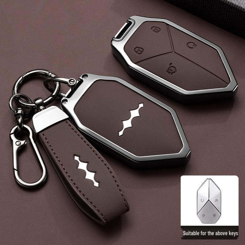 Equation Leopard 5 Key Case: Leopard Five Aluminum Alloy with Goatskin Shell Full Coverage Buckle New Model for Men