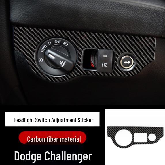 Dodge Challenger Carbon Fiber Interior Upgrade Kit - Steering Wheel, Door, Console, Headlight Decals