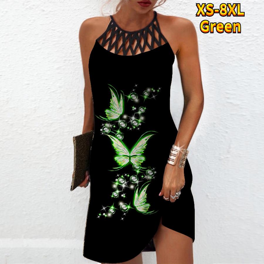 Summer Fashion Sexy Sleeveless Dress Soft Casual 3D Beautiful Butterfly Print Dress Sleeveless Sling Dress Summer Suspender Dress