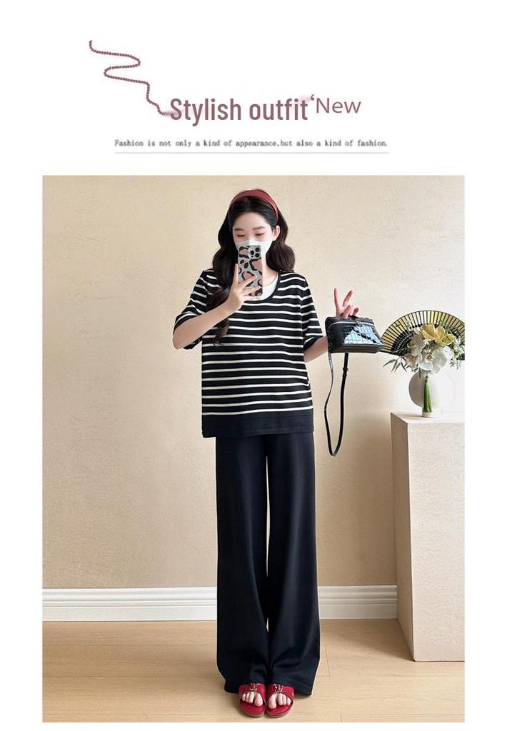 2026 Summer Ice Silk Knit Maternity Sportswear: Casual Loose Plus Size Two-Piece Set