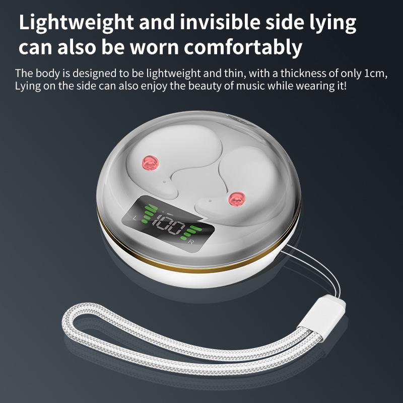 BY8 Bluetooth Sleep Earbuds - Non-In-Ear, Double Ear, Mini Invisible Design with Charging Case & Digital Display - Casual Stereo Sound.