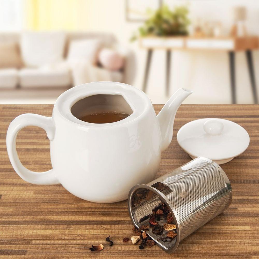 Porzellan-Kanne mit Siebeinsatz für Tee, Kräuter, Aufgüsse, Teefilter
