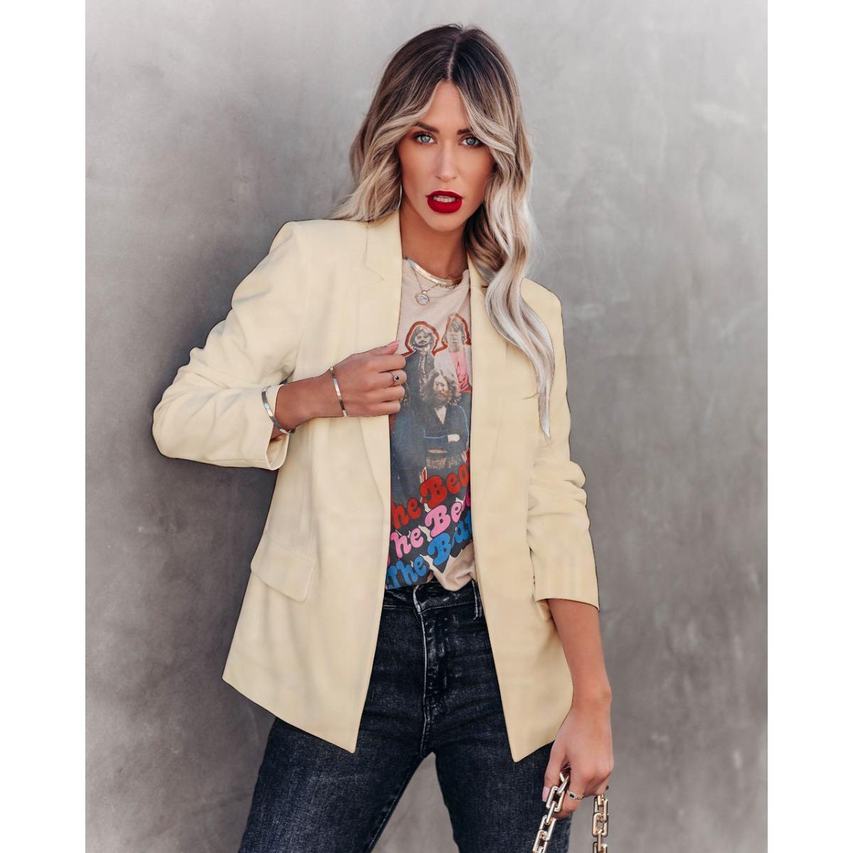 

2025 Spring Autumn Women s Solid Color Long Sleeve Blazer Cardigan Slim Fit OL Office Career Outerwear Top 3XL