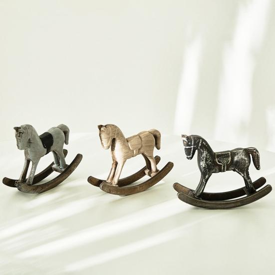 Wooden Rocking Horse Figurine Retro Miniature Horse Ornament Rustic Desktop Rocking Horse Statue for Home Table Centerpiece Shelf Cabinet