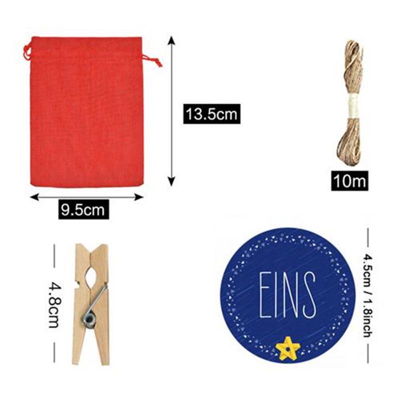 24 PCS Christmas Calendar Countdown Bag Candy Chocolate Sack Linen Storage Pouch