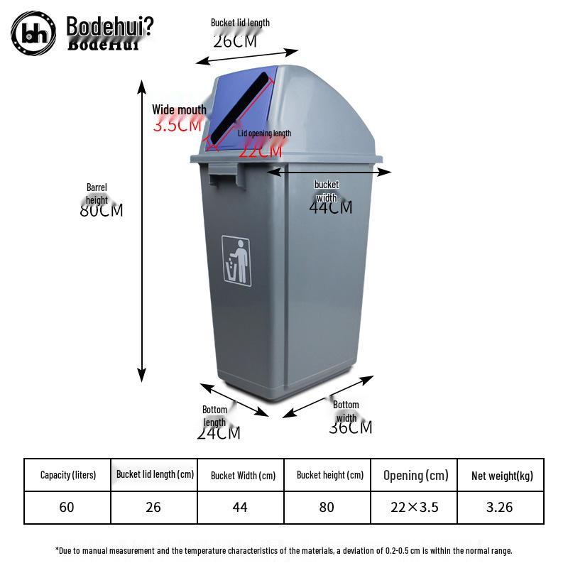 Flip-Top Outdoor Plastic Trash Can for Kitchen and Hotel Covered 60L
