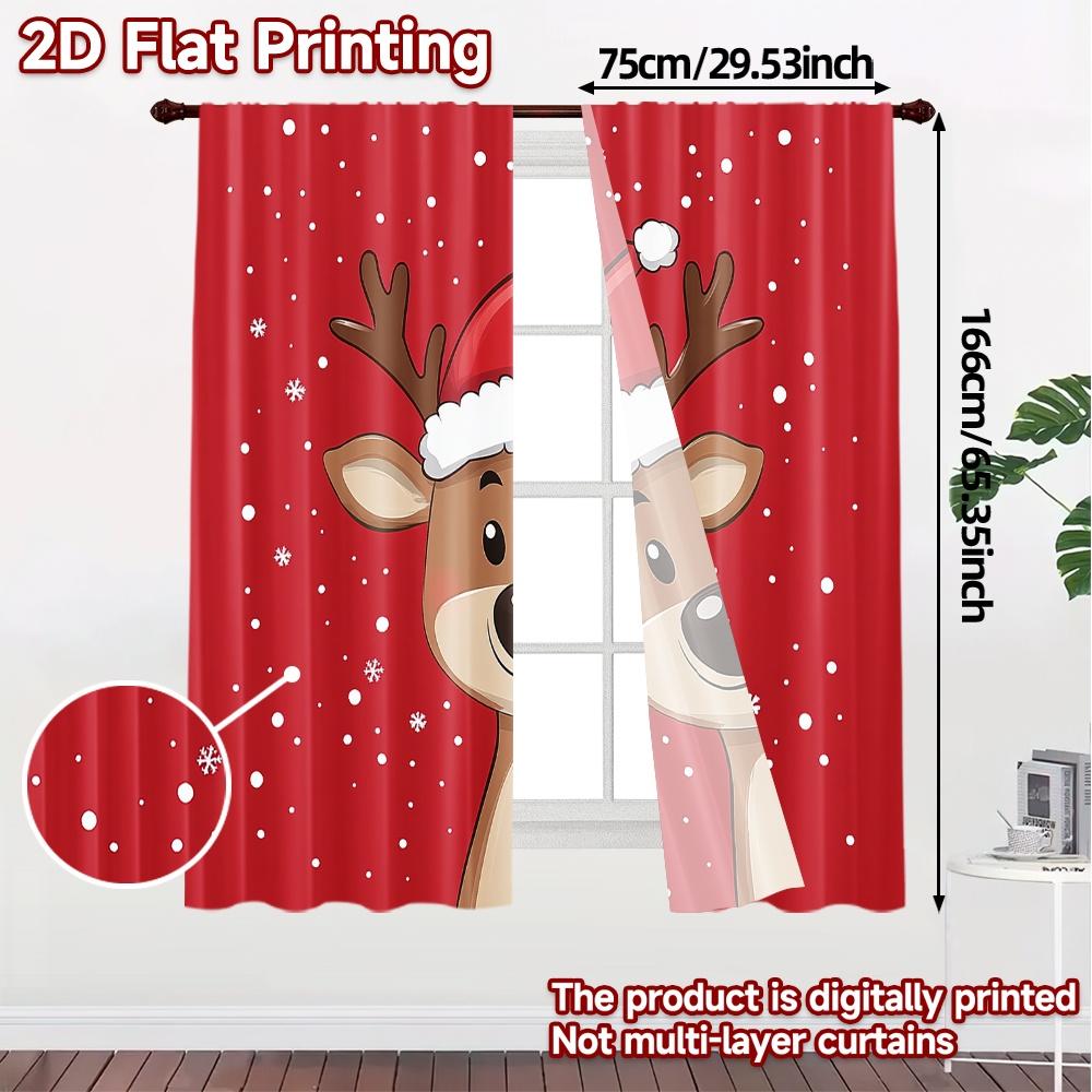 2pcs,Curtains Cute Reindeer Christmas Snow Creative Popular Curtains Versatile 100% Polyester Curtains Thermal Insulation, and