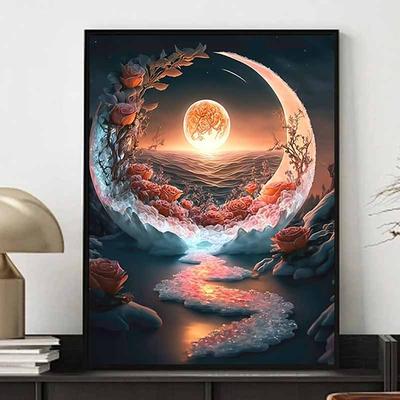 New Arrival 5D DIY Full Circle Diamond Painting "Moon Flower Sea" Embroidery Cross Stitch Home Decor Gift