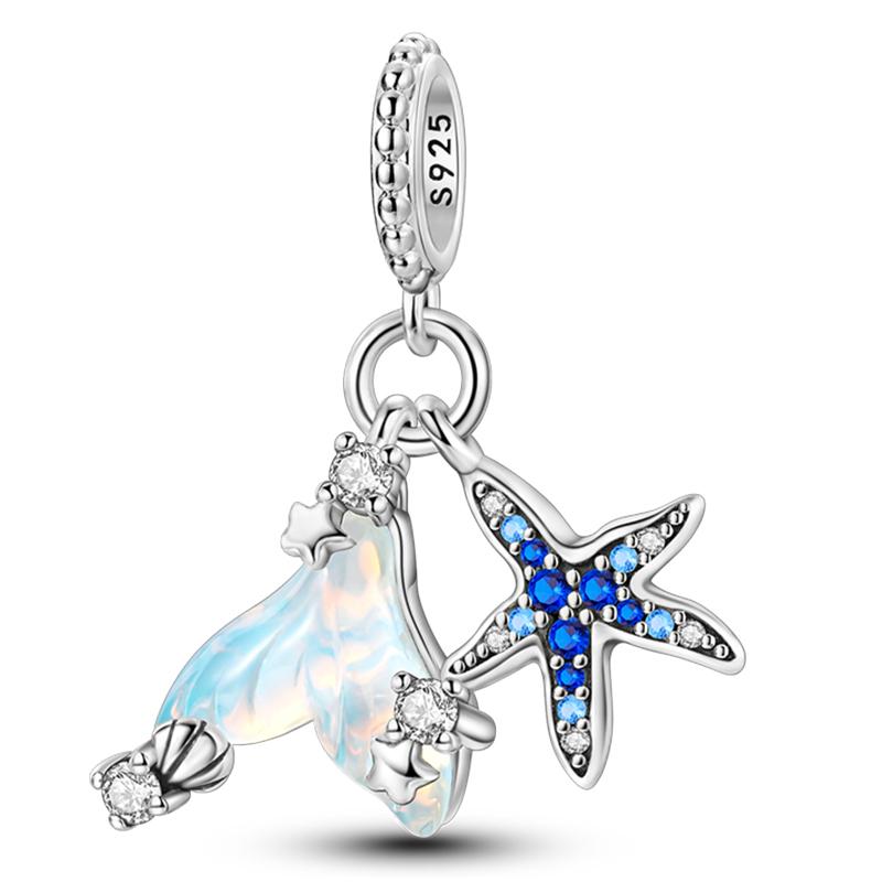 Fashion 925 Silver Summer Ocean World Series Sea Turtle Starfish Crab Octopus Charms Beads Fit 925 Bracelet DIY Jewelry