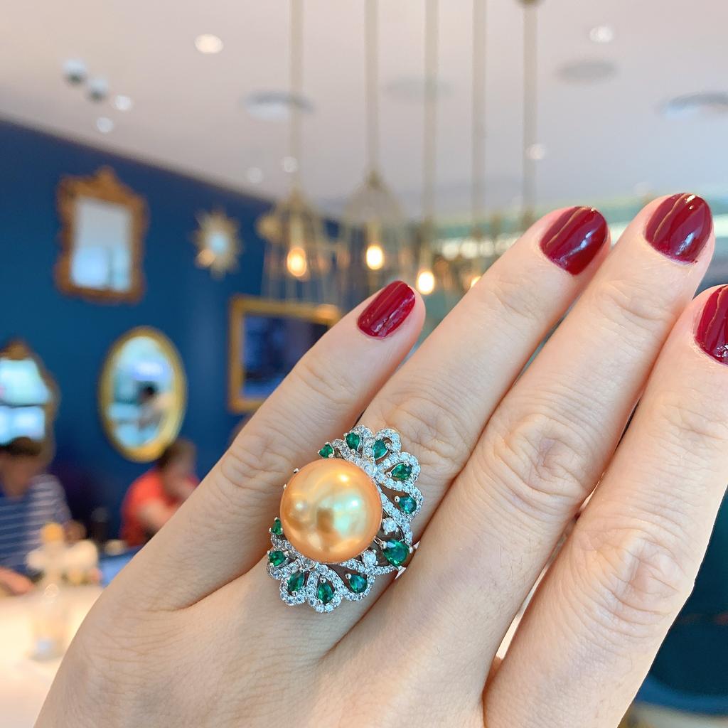 Zirkon Beyaz Elmas Fritilarya İnci Yüzük Kadın Ziyafet İnci Takı Ayarlanabilir Yüzük Yüksek Moda