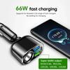 66W Car Cigarette Lighter Socket USB Car Charger QC3.0 PD3.0 Splitter Charger Adapter Power Socket with LED Display Fast Charger