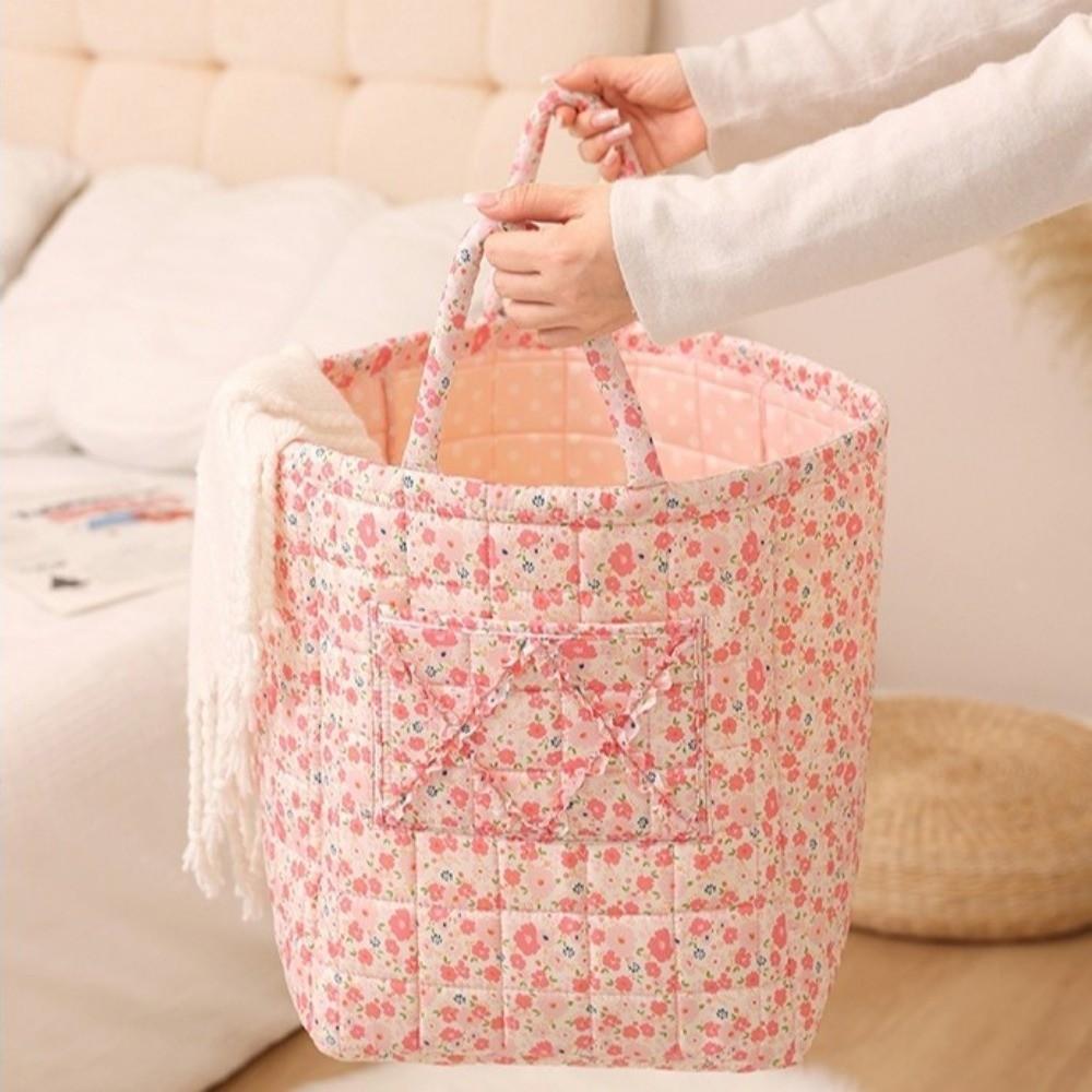 Large Capacity Laundry Storage Basket Hand-held Easy Carry Handles Dirty Clothes Basket Floral Design Space Saving
