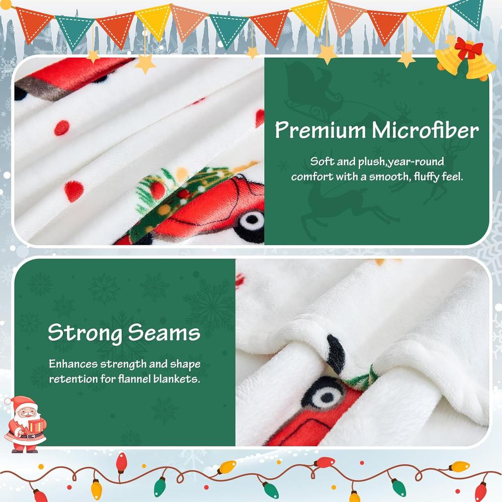Christmas Santa Snowman Reindeer Pattern Fleece Blanket, Festive Winter Holiday Throw Blanket With Tree & Gift For Couch Bed