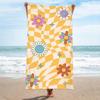 Retro Groovy Flower Beach Towel Boho Floral Checkerboard Microfiber Towel Soft Quick Dry Bath Towel for Beach Pool Travel