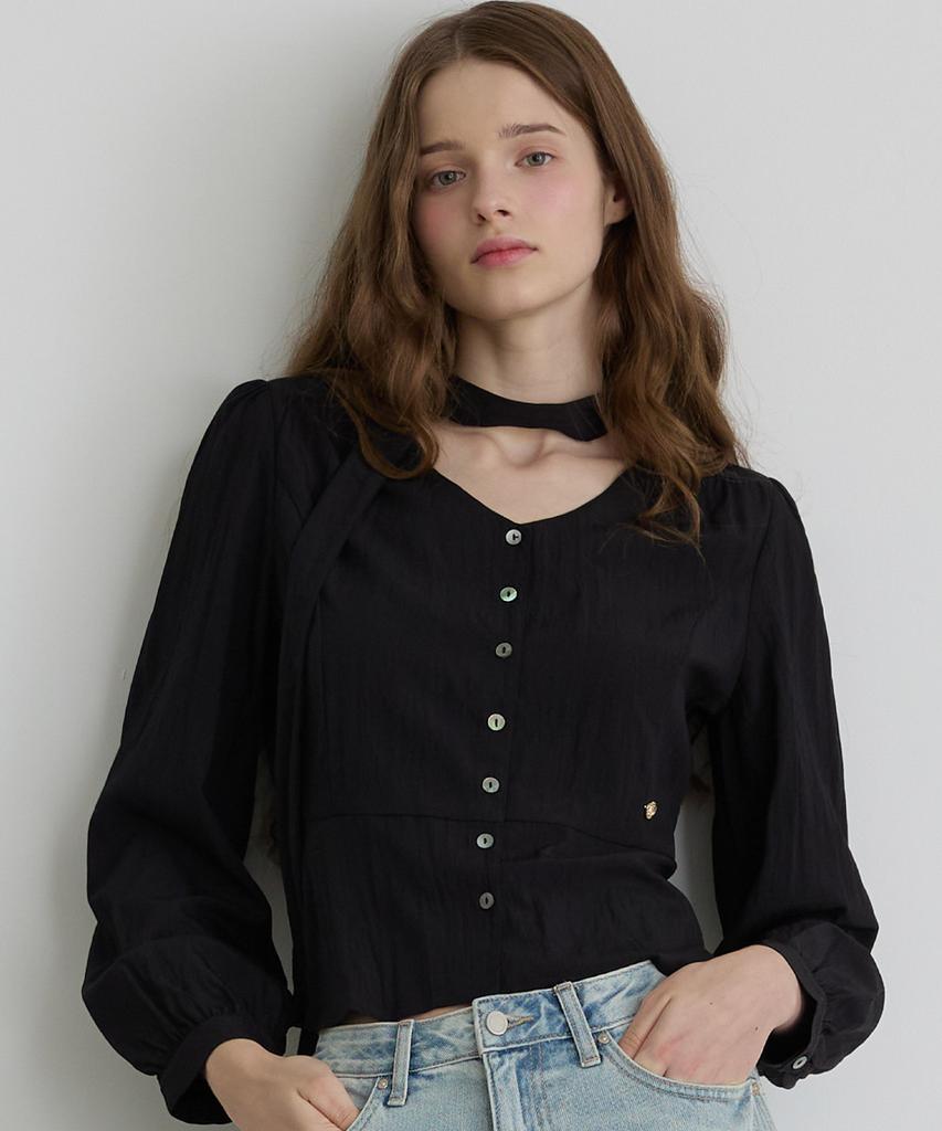 TMAKER Pearl Scarf Blouse Bk