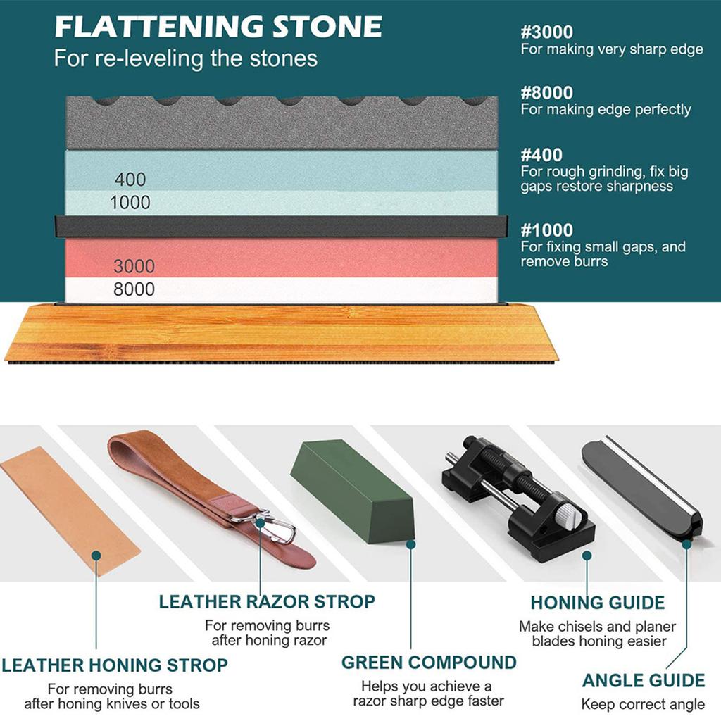 400#/1000# 3000#/8000# Premium Whetstone Cut Sharpening Stone Set Sharpener Non Slip Base Cutter