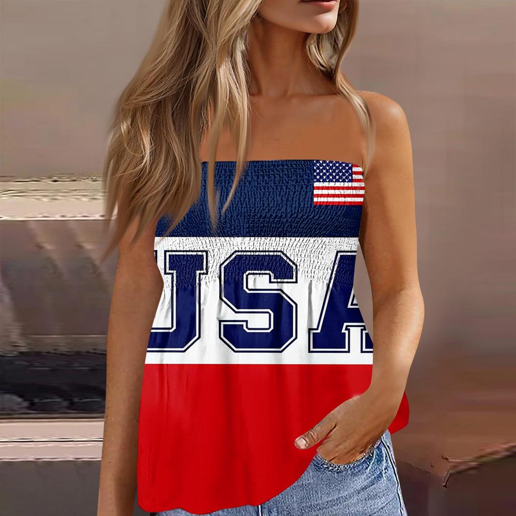 Modisches sexy rückenfreies elastisches Bandeau-Top mit Unabhängigkeitstag-Print für Damen