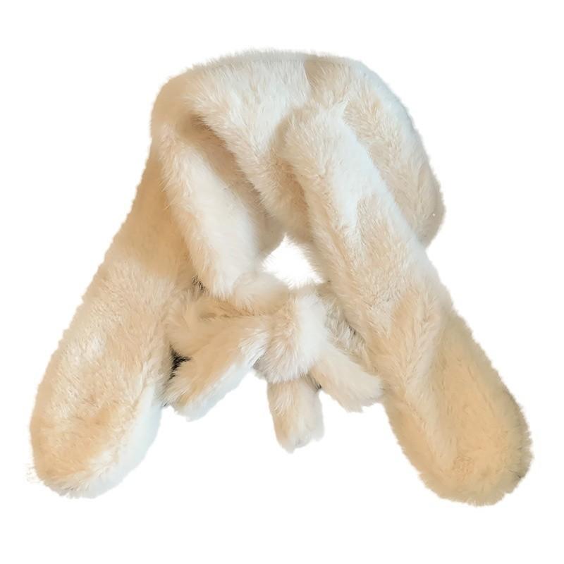 Plush Bunny Earmuff Hat With Scarf For Winter Warmth And Adjustable Fit