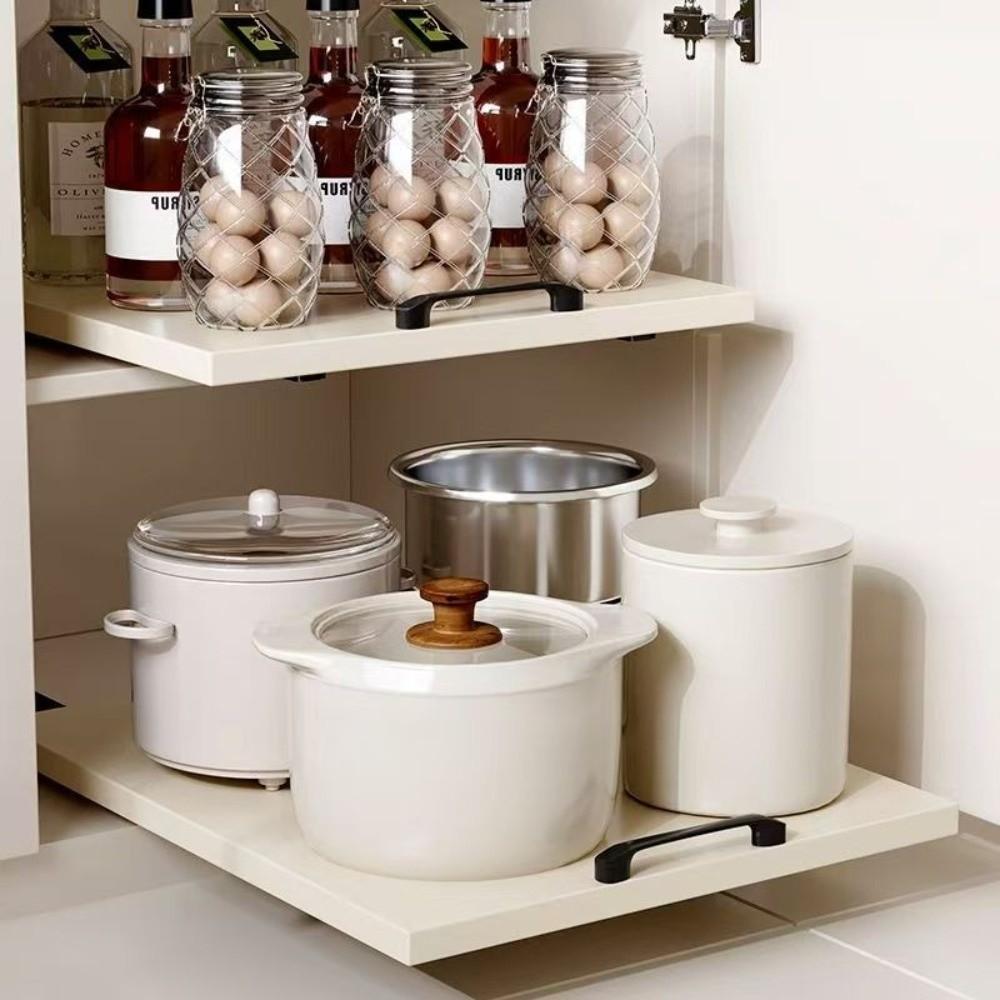 Slide Out Kitchen Storage Shelf No Drill Storage Tray Cabinet Organizer  Dishes Cups Supply