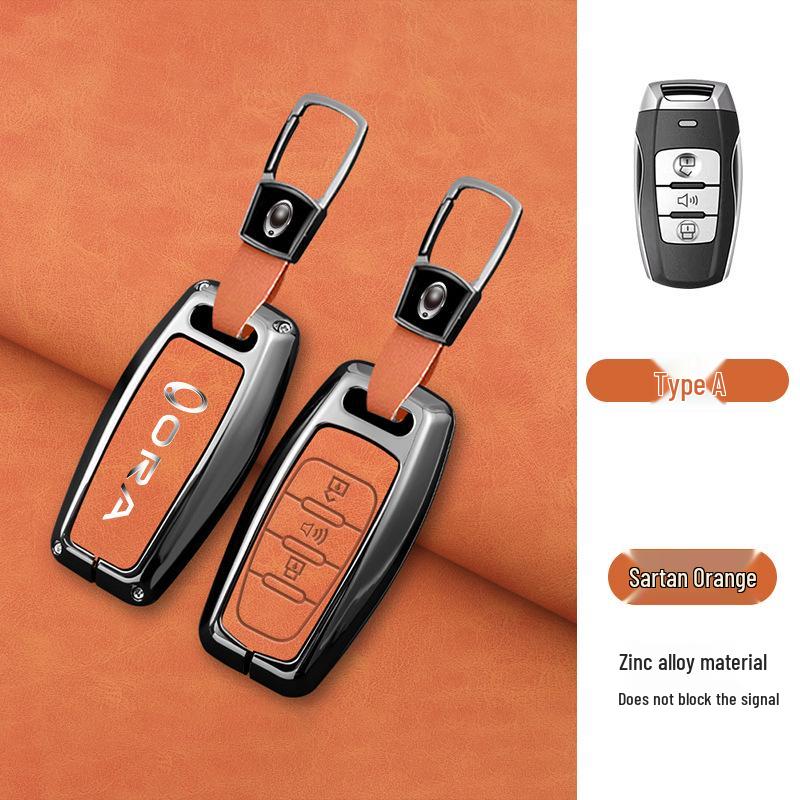 Great Wall ORA Key Cover for Good/Black/Lightning/White/Ballet Cat Models - High-End Black Full Shell with Buckle