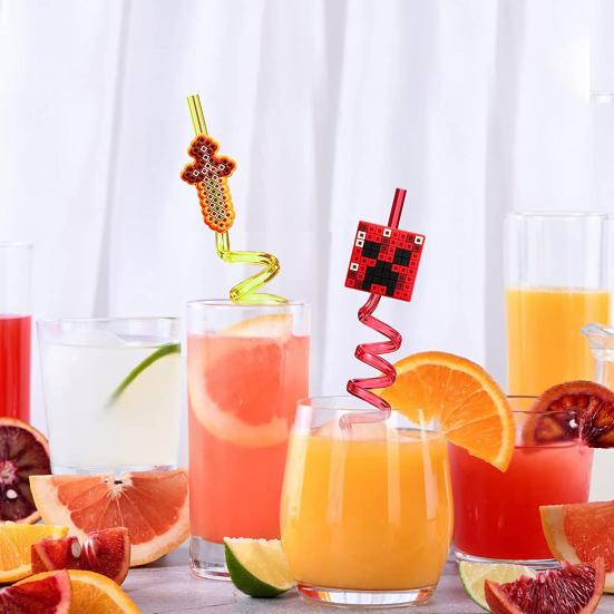 5Pcs Drinking Grade Straws Food BPA Free Smooth Edge Pixel Themed Novelty Juice