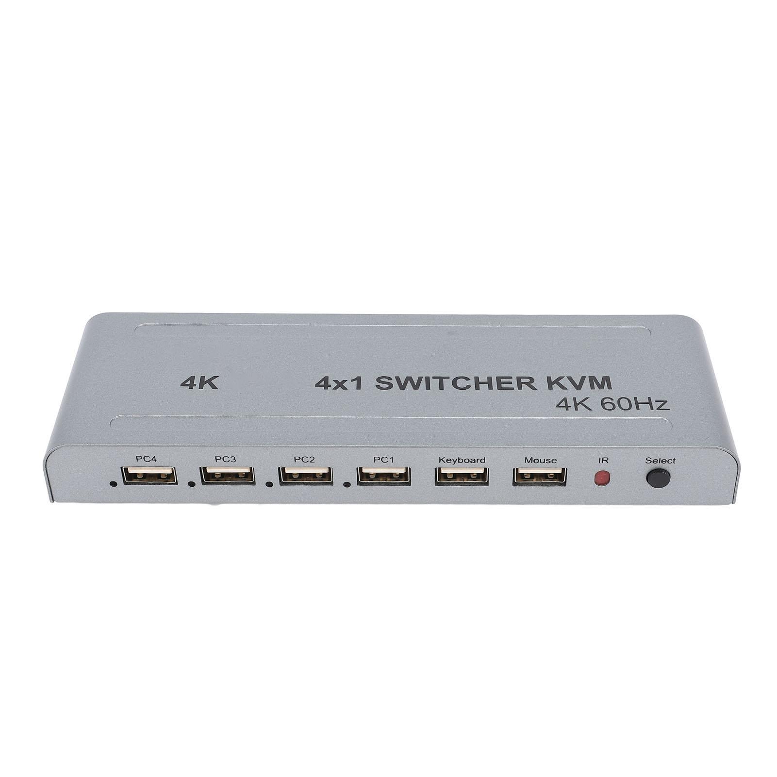 

HD Мультимедийный KVM-переключатель 4K 60 Гц 4 в 1 выход Multi Viewer Бесшовный коммутатор с инфракрасным пультом дистанционного управления US Plug
