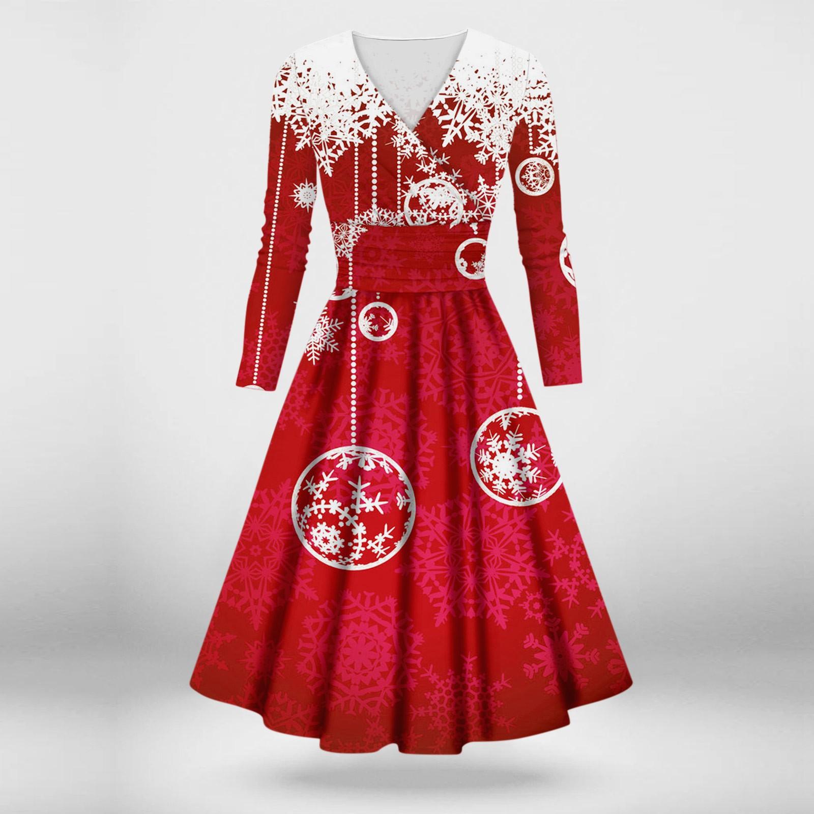 

Женское повседневное и модное сексуальное платье с v-образным вырезом и длинными рукавами с рождественским принтом XXXXXL красный