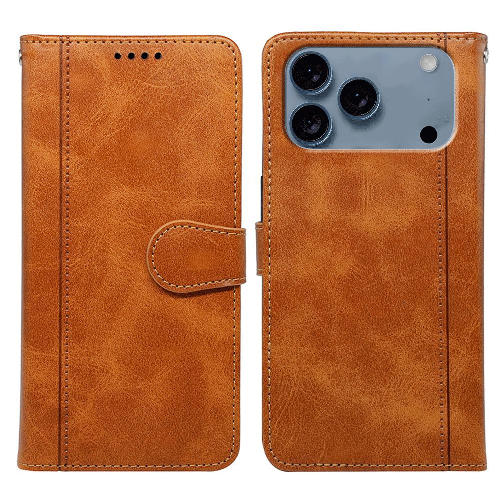 Für iPhone 17 Pro Hülle Kalbleder Textur Ständer Buchstil Handyhülle