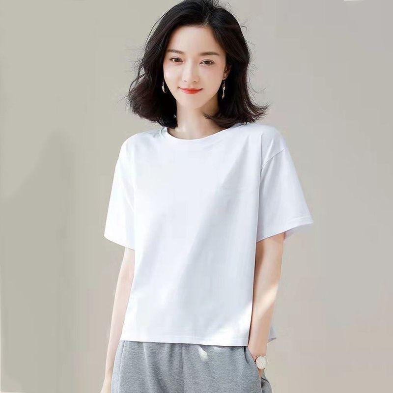 

Loose Easiest for Match Pure Color Short Pullover T-Shirt White-pure cotton-no printing 2XL