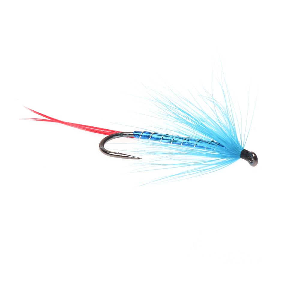 Bimoo 4# Blue Red Silver-Butcher Fly Rooster Hackle Realistic May Fly Adult Nymph for Trout Grayling Fishing Lures