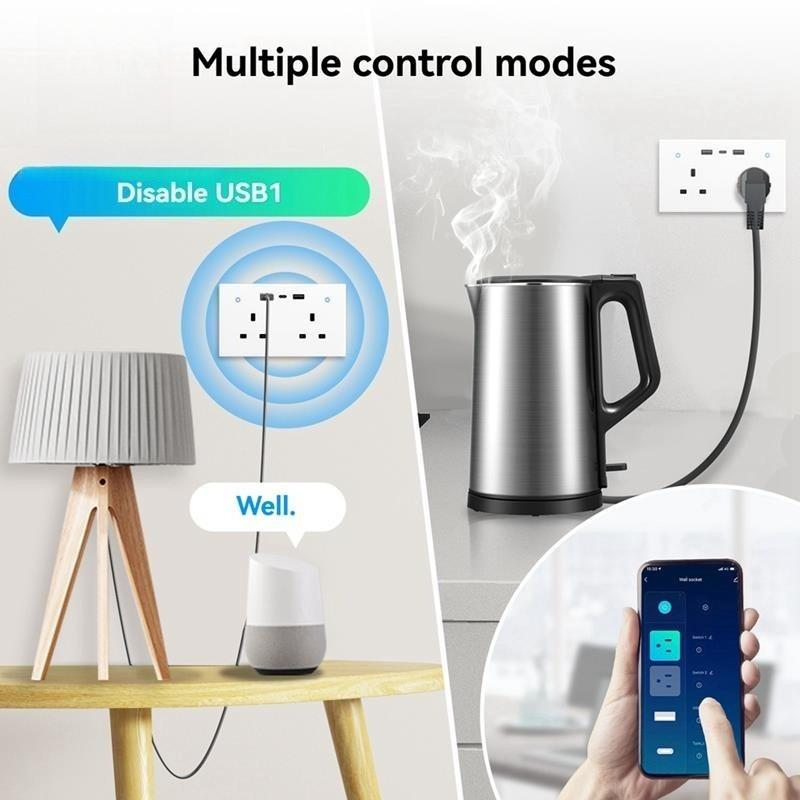 USB Type-C Charging Ports WiFi Remote Energy Monitoring Plug Smart Standard 2-way Wall Socket UK Outlet 13A Touch Switch