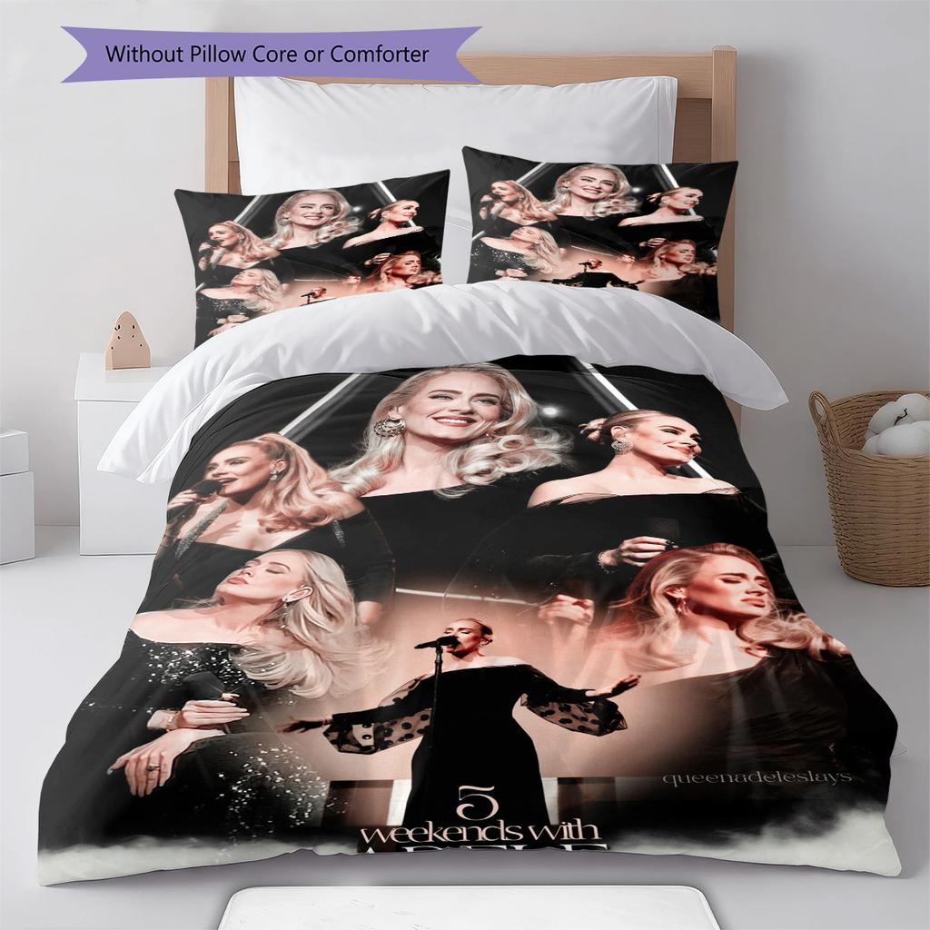 Adele Muster Bettwäscheset Bettbezug Kissenbezug Heimdeko Geschenk (1 Bettbezug + 2 Kissenbezüge, ohne Füllung)