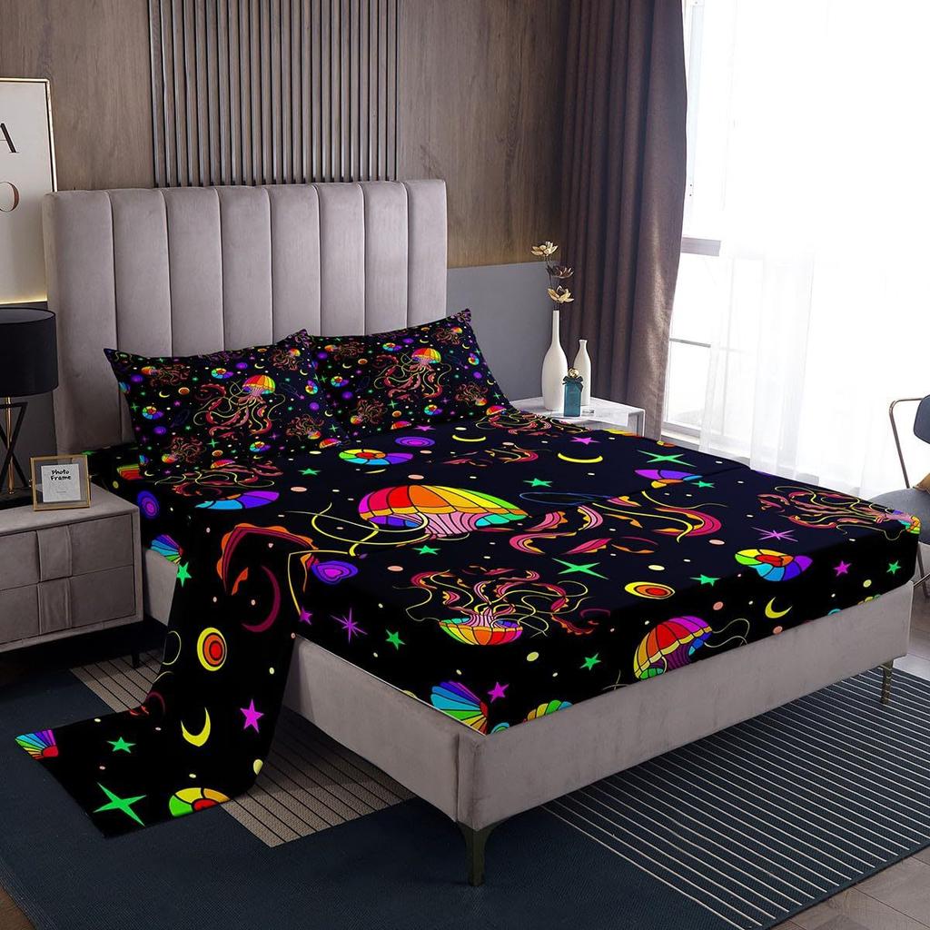 Cartoon mushroom pattern mattress four-piece bedding set bedroom dormitory bedding decoration