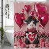 Loving Cow Red Rose Shower Curtain Washable Dirt-Resistant Shower Head waterproof Polyester Bath Curtain For Home Decor