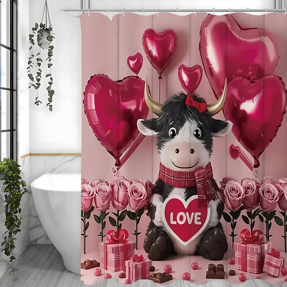 Loving Cow Red Rose Shower Curtain Washable Dirt-Resistant Shower Head waterproof Polyester Bath Curtain For Home Decor