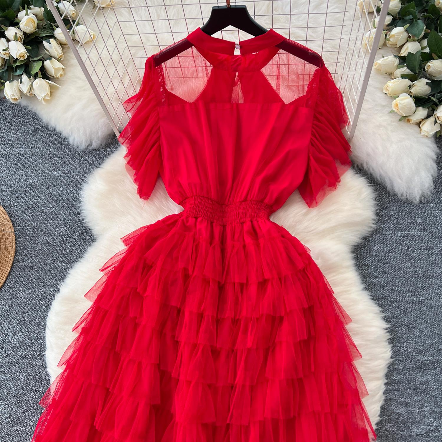 Винтажное базовое платье с круглым вырезом и коротким рукавом — фото 14