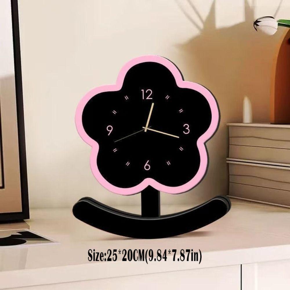 Charming Wooden Silent Pendulum Clock Elegant Clear Dial Desk Clock Vintage Non-slip Small Flower Clock Office