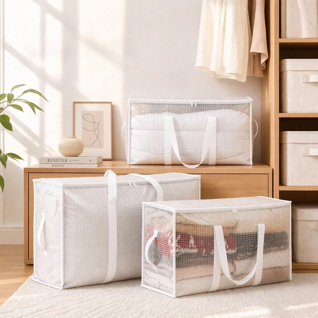 Moisture-Proof Strong Moving Packing Luggage Bags Extra Large Clear Home Closet Clothes Quilt Storage Organizer Foldable Handbag