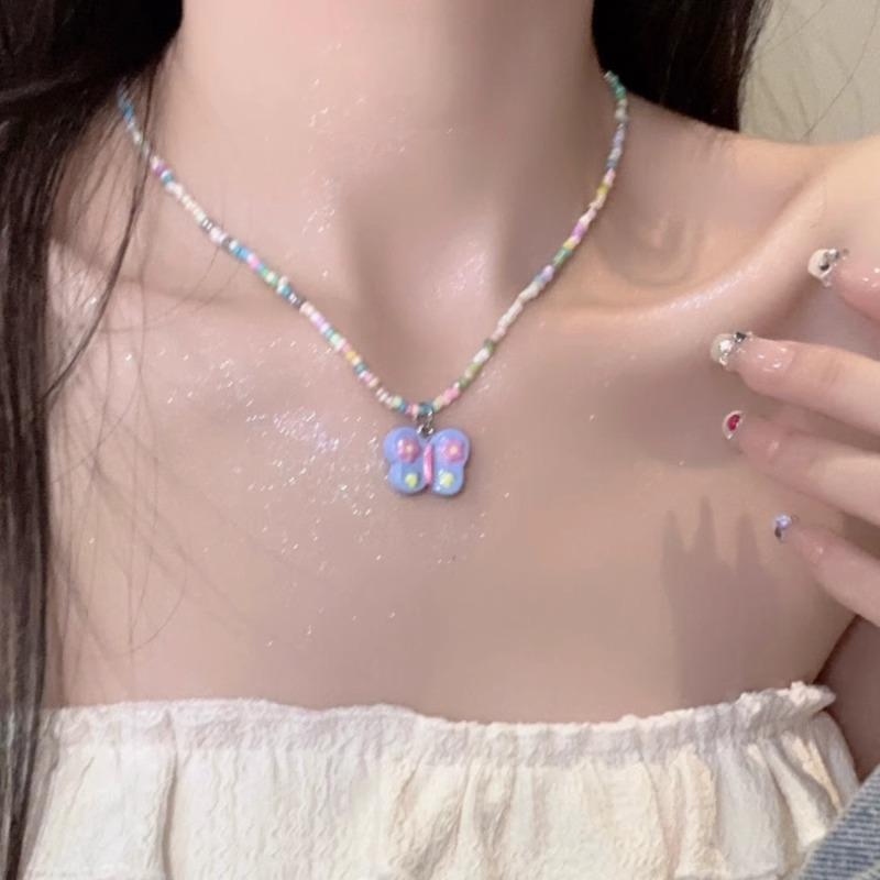 Verschiedene Mädchen farbige Schmetterling Perlenkette weiblich süß Kinder Sommer niedlich Cartoon Schlüsselbein Kette Trend