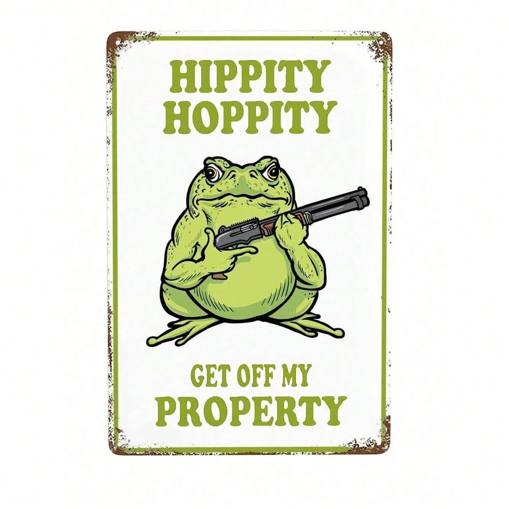 Funny Frog Metal Tin Sign No Trespassing Vintage Wall Decor Hippity Hoppity Bedroom Bathroom Garden Warning Retro House Gift