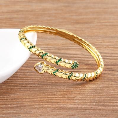 Nidin New Creative Design Snake Shape Shine Zircon Open Bangle Adjustable For Women Female Lucky Bracelet Jewelry New Year Gifts