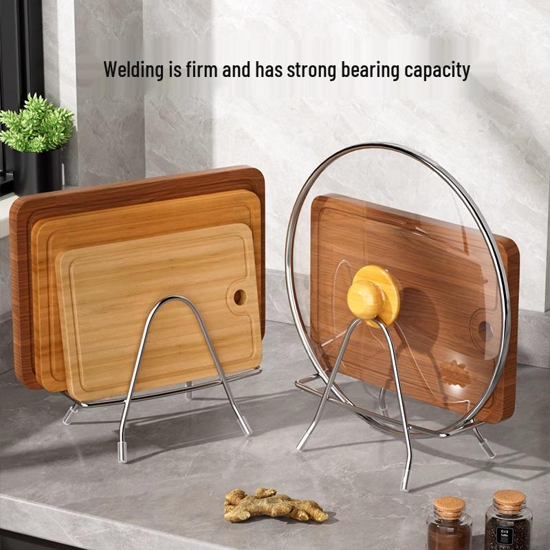 304 Stainless Steel Kitchen Countertop Pot Lid & Cutting Board Storage Rack