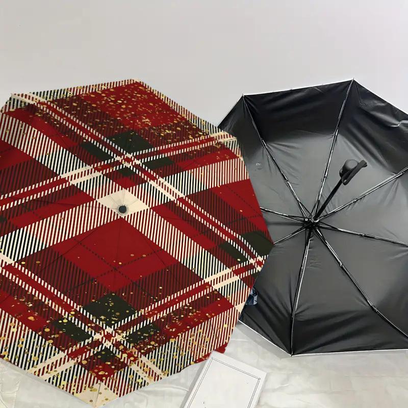 1 Stück karierter goldfarbener Automatik-Regenschirm zum Öffnen und Schließen, kompakter Faltregenschirm mit 8-Streben-Schaft, leichtes Design, hochwertiges Material 1143A