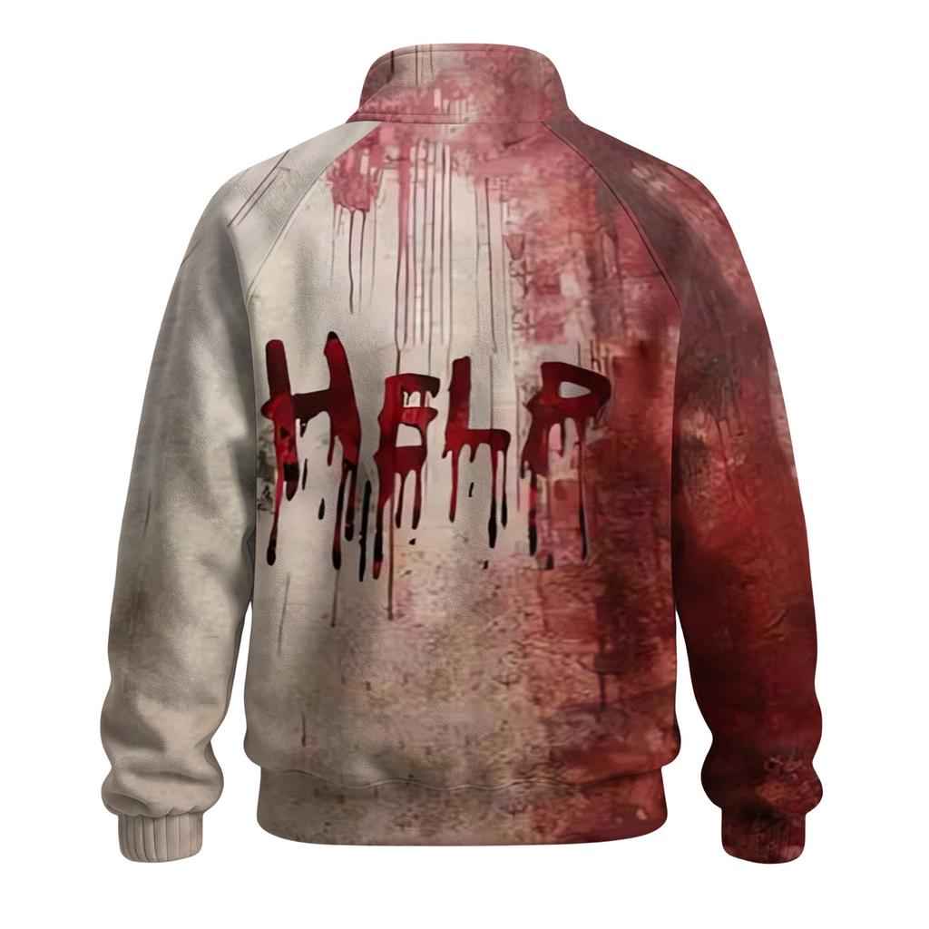 Men's Halloween Print Raglan Sweatshirt Loose Fit Stand Collar Casual Top