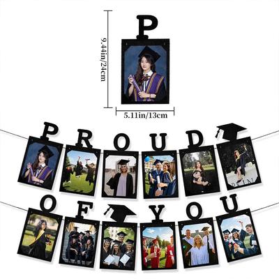 Runtowo 1Set Proud of You Grade Graduation Photo Banner ,Graduation Season Paper Photo Frame Hanging Flag
