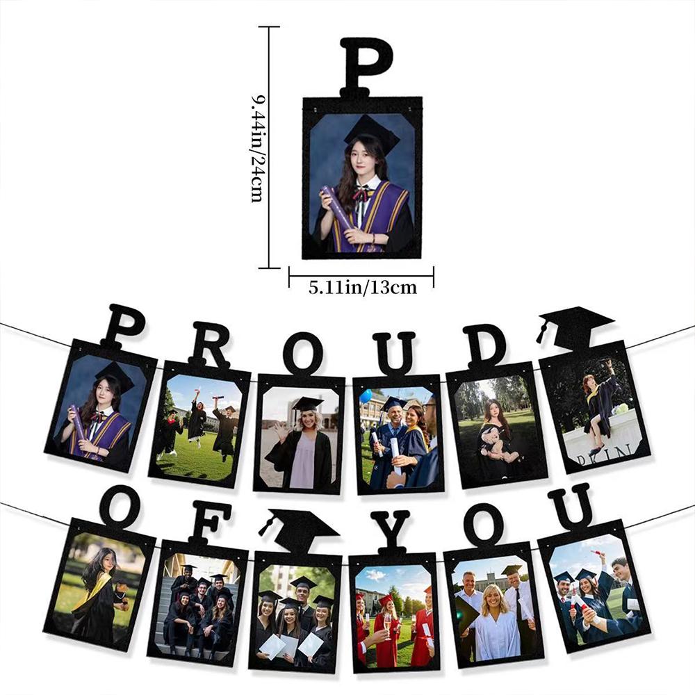Runtowo 1Set Proud of you Grade Graduation Photo Banner ,Graduation Season Paper Photo Frame Hanging Flag