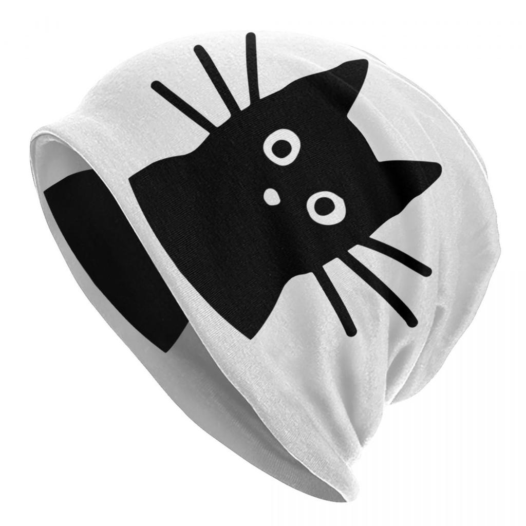 Funny Cartoon Black Cat Skullies Beanies Caps For Unisex Women Unisex Streetwear Winter Warm Knit Hat Adult Bonnet Hats