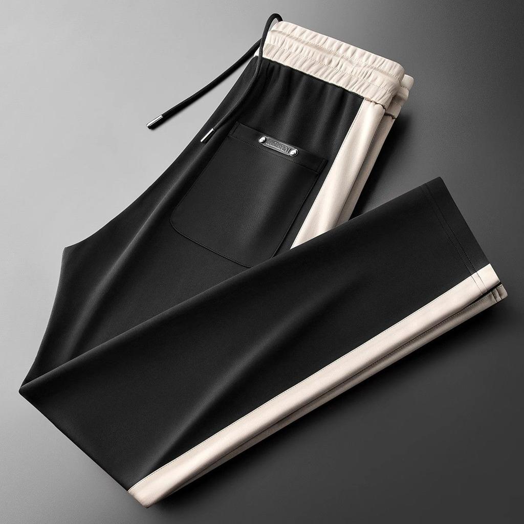 Sommer Glatt Anti-Falten Mode Sporthose, Personalisierte Farbkontrast Weitbein Gerade Bein Freizeithose für Herren